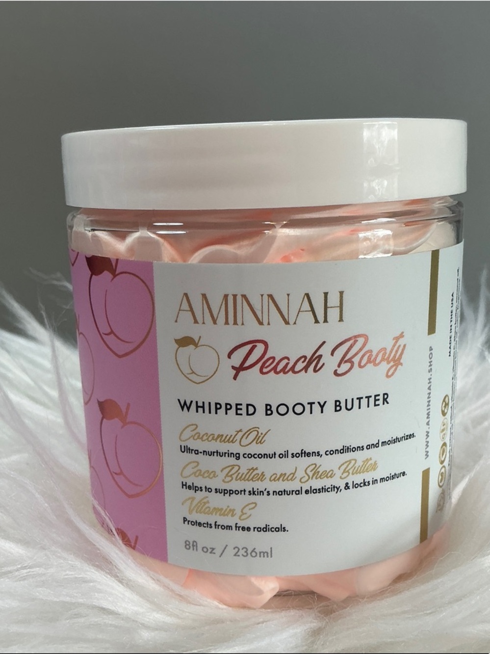 Aminnah Peach Booty Whipped Booty Butter NEW 8oz / 236ml